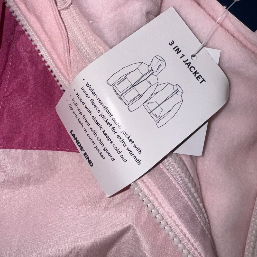 Lands End Girls 3in1 Pink Jacket NEW - Picture 2 of 3
